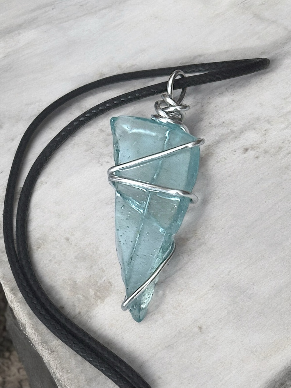 5 For $25💫Handcrafted Aqua Sea Glass Pendant Necklace with Silver Wire Wrap